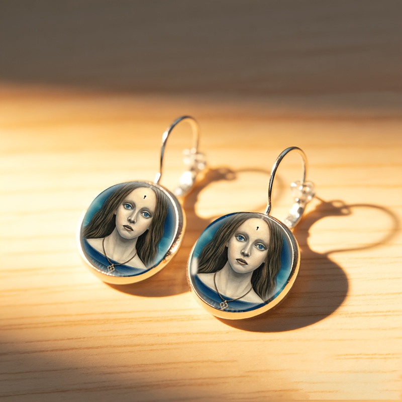 2pcs Set of Exquisite White Earrings with Blue Background